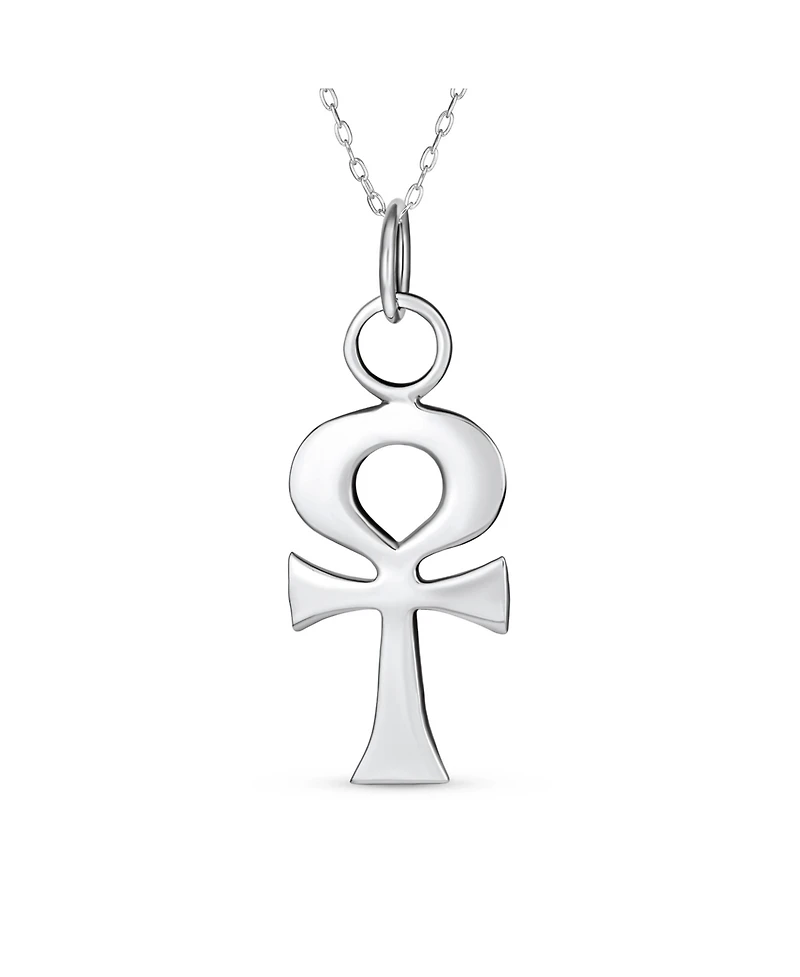 Bling Jewelry Religious Egyptian Hieroglyphs Key To Life Ankh Cross Pendant Necklace Oxidized Sterling Silver