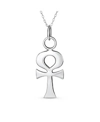 Bling Jewelry Religious Egyptian Hieroglyphs Key To Life Ankh Cross Pendant Necklace Oxidized Sterling Silver