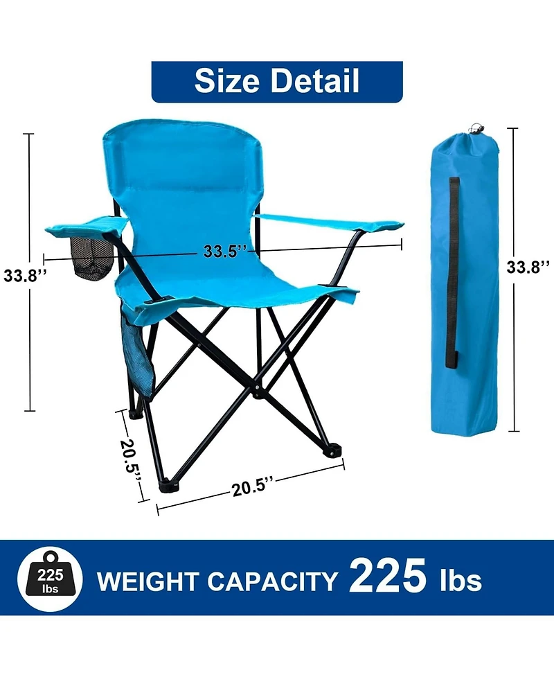 Piscifun olding Camping Collapsible Chairs Heavy Duty Lawn Chair with Cooler Bag, Storage Pocket, Waterproof Bag Outdoor Arm Chair, Supports 225LBS