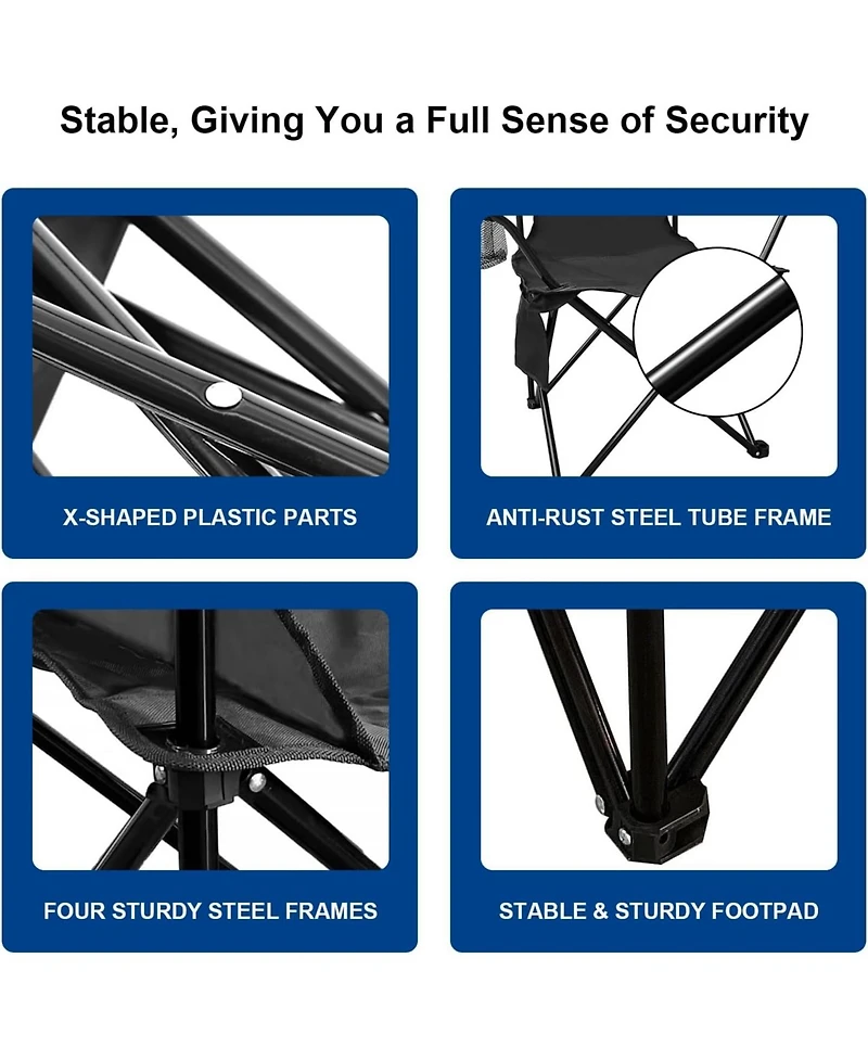 Piscifun olding Camping Collapsible Chairs Heavy Duty Lawn Chair with Cooler Bag, Storage Pocket, Waterproof Bag Outdoor Arm Chair, Supports 225LBS