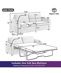 Boyel Living 72.8" Corduroy Sleeper Sofa Loveseat with Full Mattress, Two Usb Ports, Cup Holders, Side Pockets and a Phone Holder