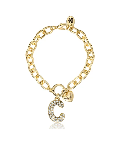 Juicy Couture Pave Initial Charm Bracelet - 7.5'' Gold Tone Link