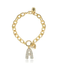Juicy Couture Pave Initial Charm Bracelet - 7.5'' Gold Tone Link