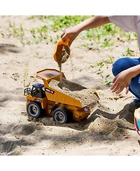 Mecale Rc Dump Truck Toy, 9-Channel 1:18 Scale Remote Control Construction Truck with Metal Cabin, Lights & 2 Batteries