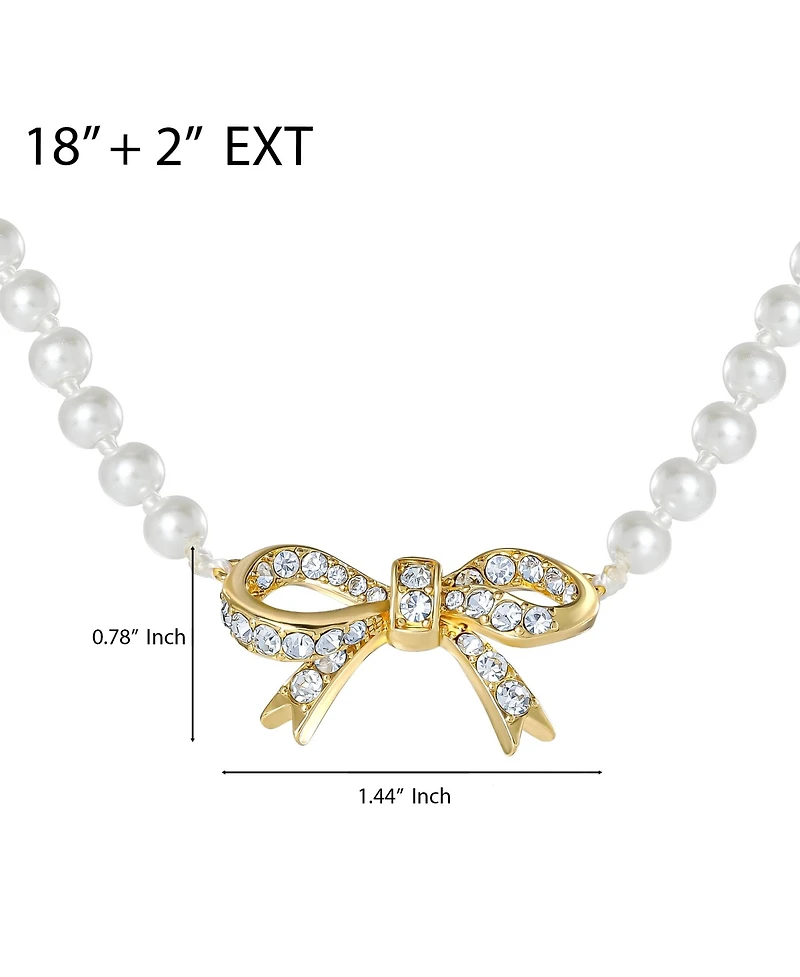 Juicy Couture Pave Bow, Gold Tone Accents Pearl Necklace