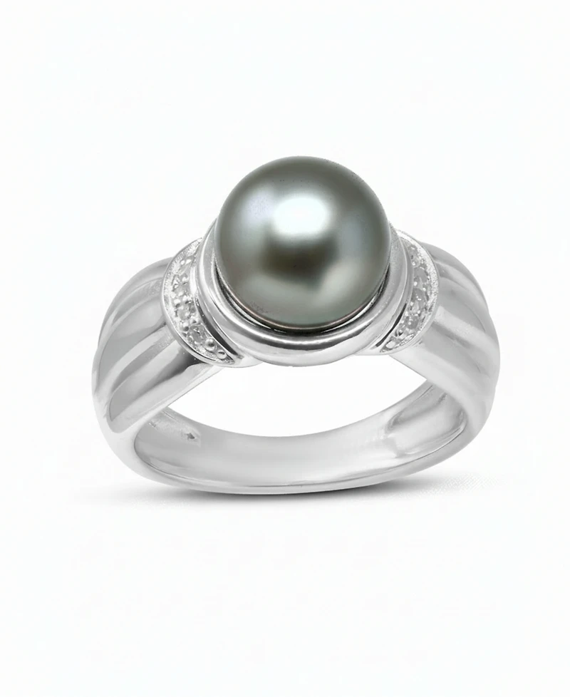 Tahitian Pearl (9mm) & Diamond (1/20 ct. t.w.) Ring in Sterling Silver