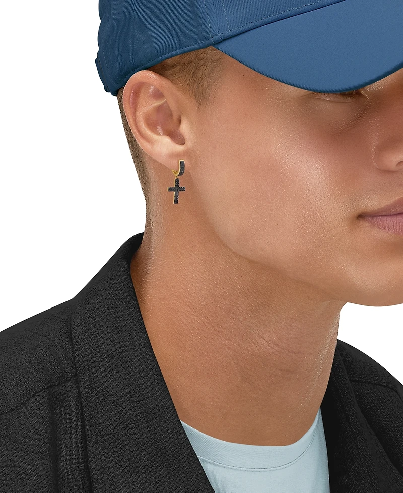 Macy's Men's Black Diamond Huggies Drop Earrings (1/3 ct. t.w.) in 14k Yellow Gold-Plated Sterling Silver