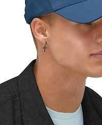 Macy's Men's Black Diamond Huggies Drop Earrings (1/3 ct. t.w.) in 14k Yellow Gold-Plated Sterling Silver