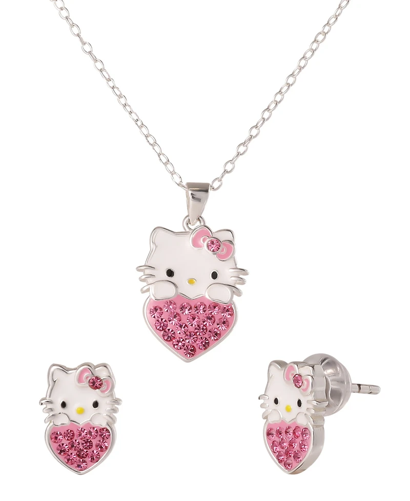 Macy's Hello Kitty Cubic Zirconia Necklace and Earrings Set in Sterling Silver