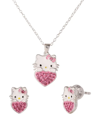 Macy's Hello Kitty Cubic Zirconia Necklace and Earrings Set in Sterling Silver