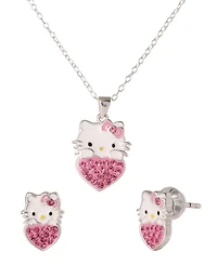 Macy's Hello Kitty Cubic Zirconia Necklace and Earrings Set in Sterling Silver