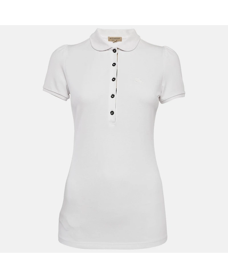 Pre-Owned Burberry Women's White Cotton Pique Puff Sleeve Polo T-Shirt