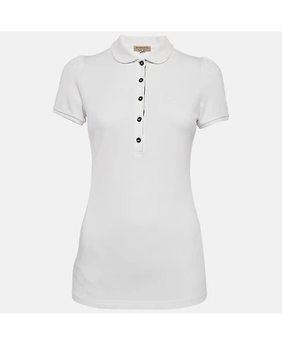 Pre-Owned Burberry Women's White Cotton Pique Puff Sleeve Polo T-Shirt