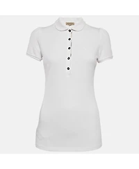 Pre-Owned Burberry Women's White Cotton Pique Puff Sleeve Polo T-Shirt