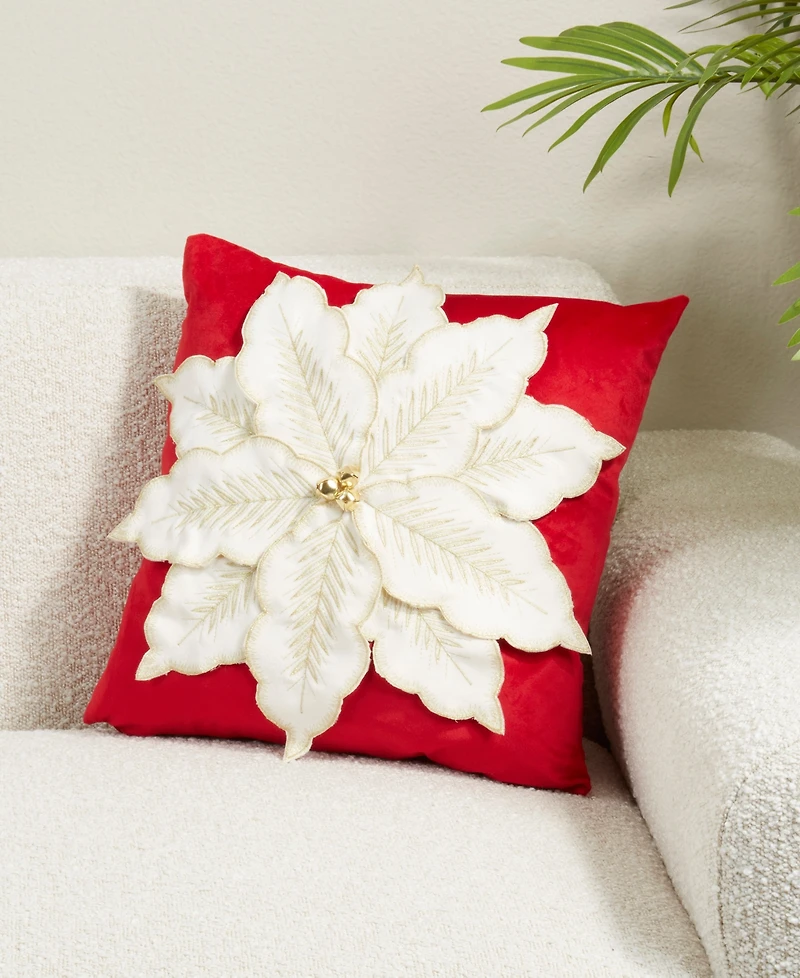 Saro Lifestyle Velvet Poinsettia Down Filled Decorative Pillow, 16" x 16"