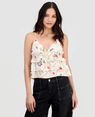 Madden Girl Juniors' Striped Ruffled Sleeveless Top