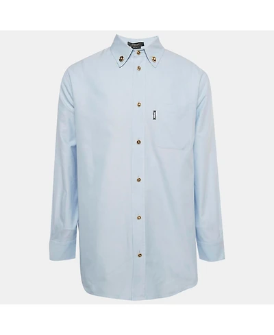 Pre-Owned Versace Men's Blue Cotton Medusa Button Heritage Fit Shirt