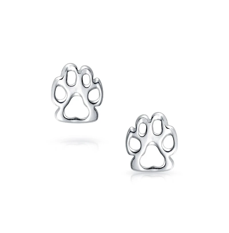 Bling Jewelry Animal Lover Best Friend Puppy Kitten Multi-Charm Bracelet & Matching Paw Print Stud Earrings Jewelry Set Sterling Silver