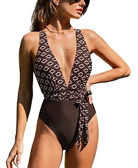 Cupshe Women's Deep V Cross Back One-Piece Swimsuit