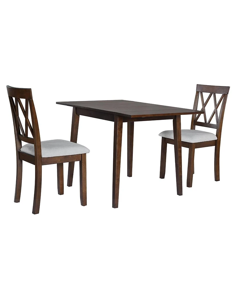 Maison Boucle 3-Piece Folding Dining Table Set with Drop Leaf and 2 Padded Chairs, Compact Breakfast Nook for Small Spaces