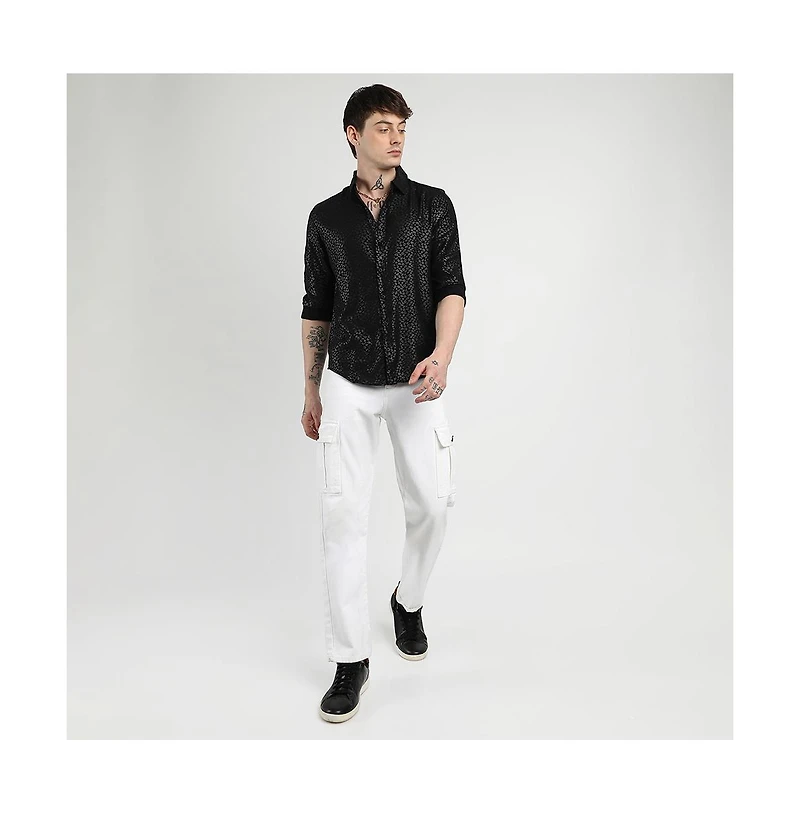 Campus Sutra Men's brand Onyx Black Pavement Shirt