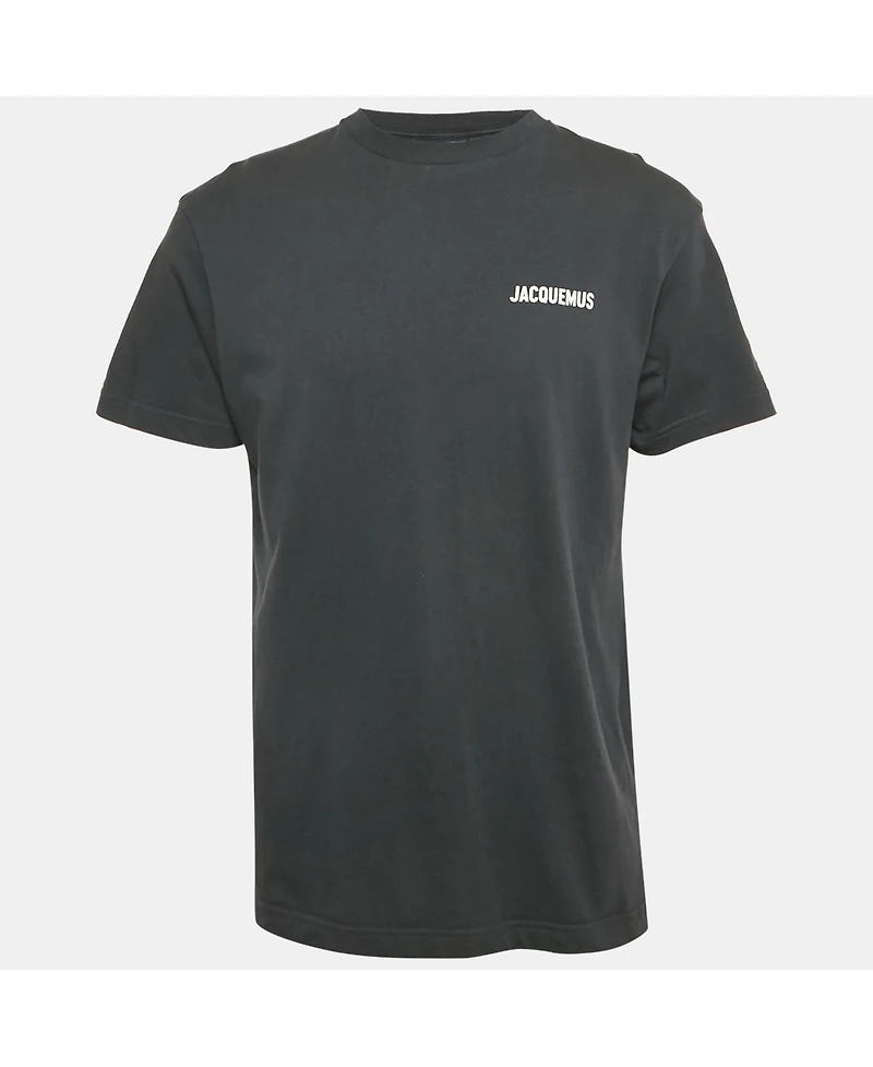 Pre-Owned Jacquemus Men's Navy Blue Logo Print Cotton Crew Neck T-Shirt