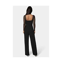 Bebe Women's Scuba Mesh Square Neck Jumpsuit
