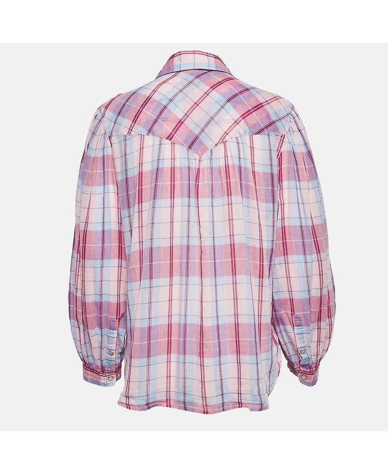 Pre-Owned Isabel Marant Women's Etoile Pink Plaid Cotton Puff Sleeve Bethany Shirt