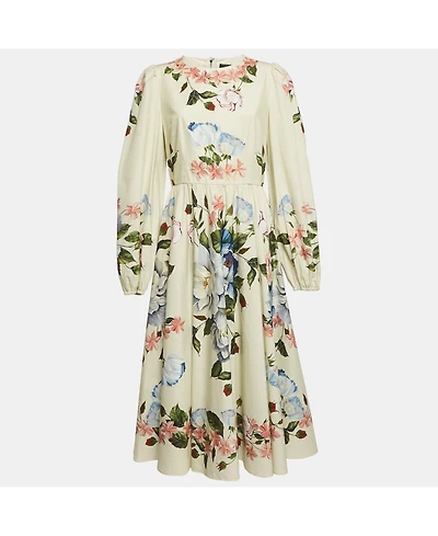 Pre-Owned Dolce & Gabbana Women's Light Green Floral Print Cotton Midi Dress