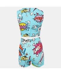 Pre-Owned Dolce & Gabbana Women's Blue Printed Crepe Sleeveless Crop Top & Shorts Set