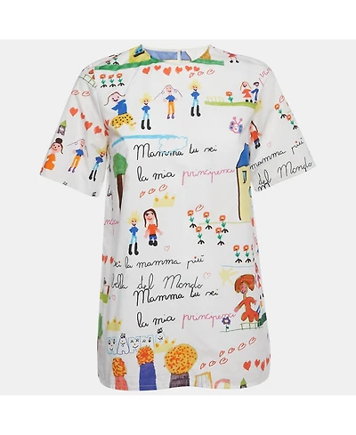 Pre-Owned Dolce & Gabbana Women's White Kid's Drawing Cotton Top