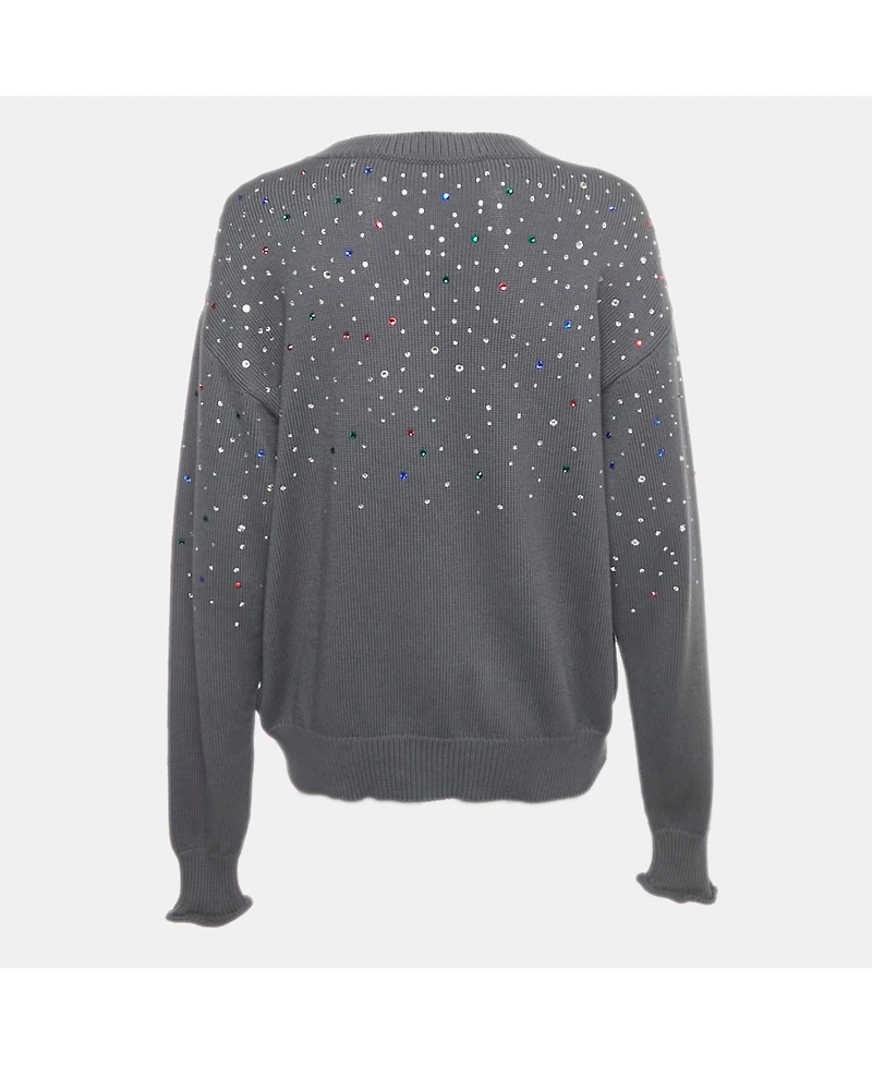 Pre-Owned Off-White Women's Grey Rib Knit Rhinestone Sweater