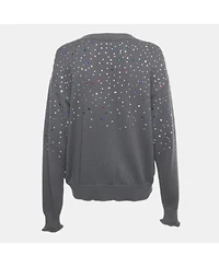 Pre-Owned Off-White Women's Grey Rib Knit Rhinestone Sweater