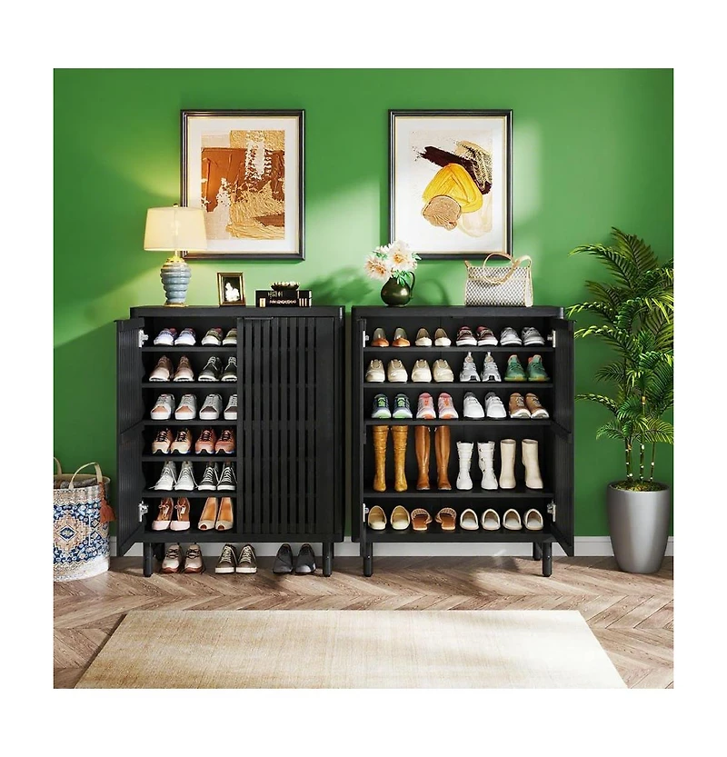 Slickblue Narrow Hallway Shoe Cabinet with Wooden Doors