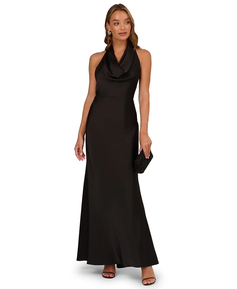 Adrianna Women's Satin Cowl Neck Long Dress