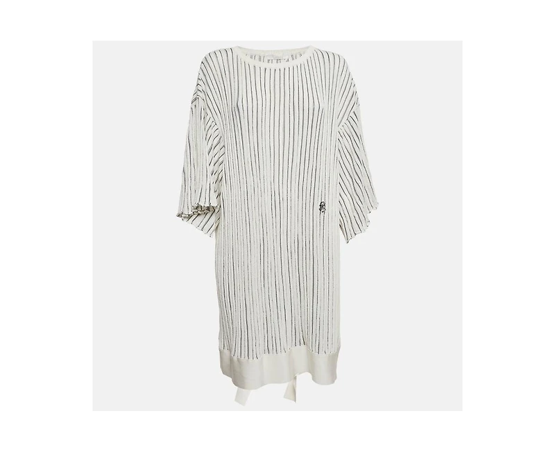 Pre-Owned Chloe Women's Pre-Owned Chloe Off-White Patterned Knit Mini Dress with Flared Sleeves