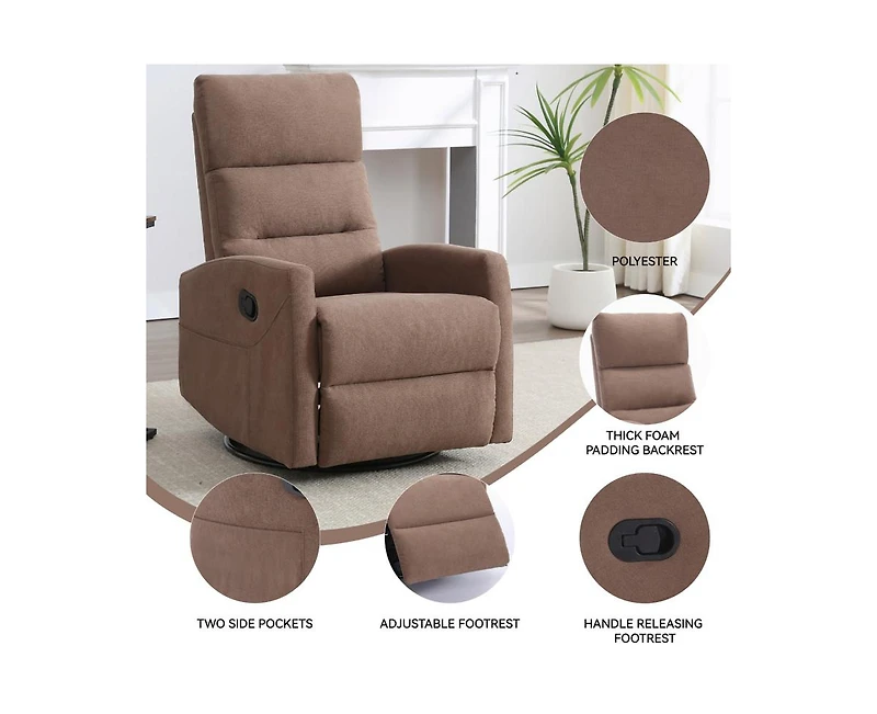 sumyeg Manual Recliner Chair with Rocker and Swivel Fabric