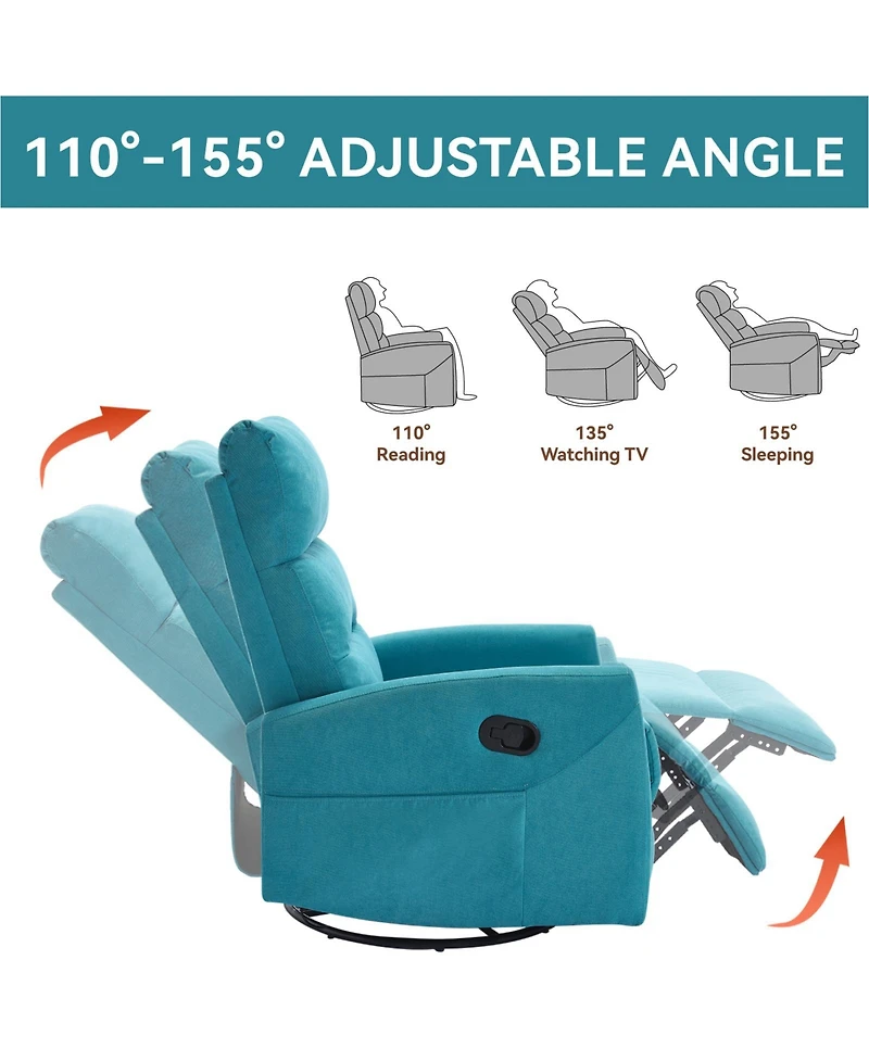 sumyeg Manual Recliner Chair with Rocker and Swivel Fabric