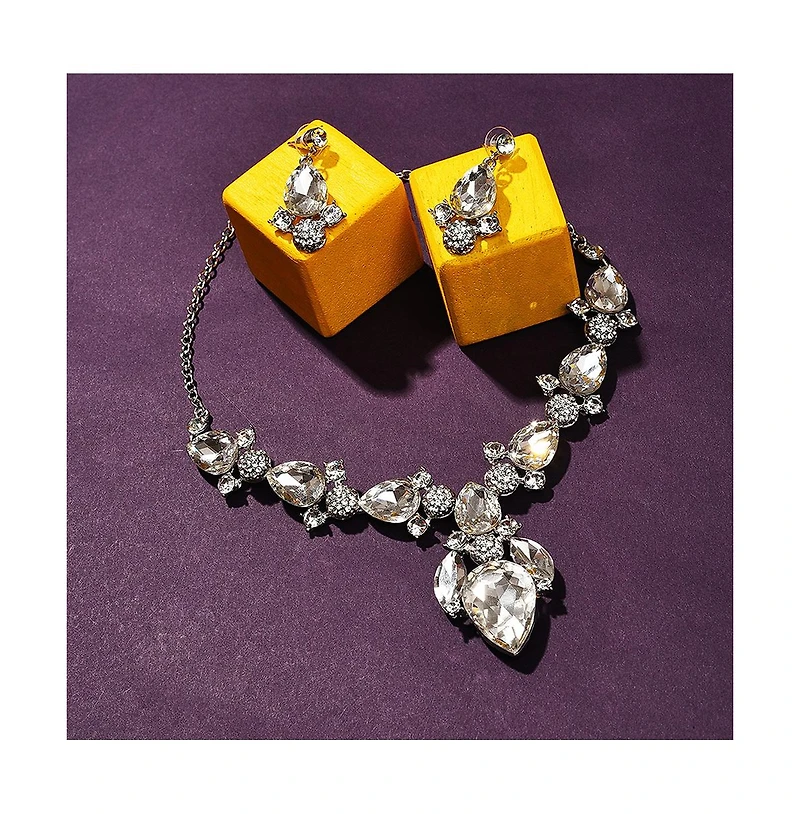 Sohi Women's Stone Teardrop Necklace And Earrings ()