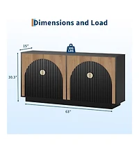 Gaomon 63in Large Sideboard Buffet Cabinet with Storage, Kitchen Fluted Coffee Bar Wine Bar Console Table with Gold Metal Handles