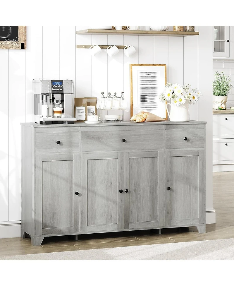 gaomon Sideboard Buffet Cabinet, 55in Large Modern Kitchen Coffee Bar Cupboard Cabinet with 4 Doors 3 Drawers Adjustable Shelves Wood