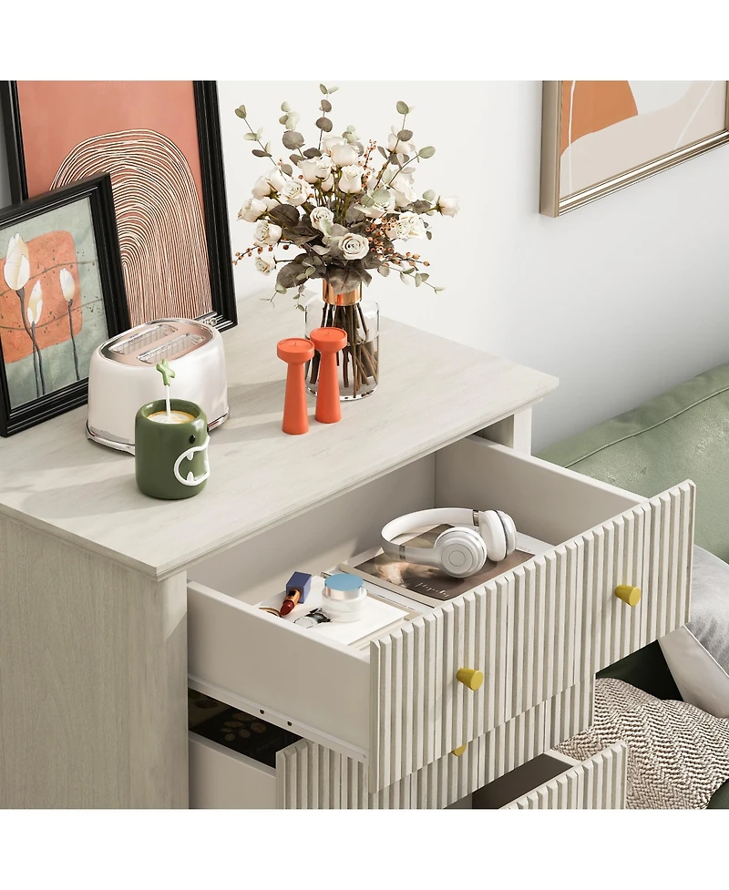 Casainc 45" Tall Modern Storage Cabinet with Fluted 5 Drawer and Metal Handle