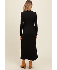 Pinkblush Maternity Charcoal Ribbed Knit Side Slit Midi Dress