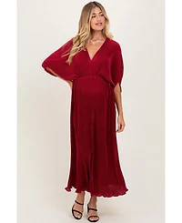 Pinkblush Maternity Burgundy Pleated Satin Dolman Sleeve Maxi Dress