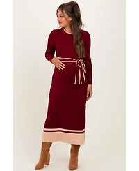 Pinkblush Maternity Burgundy Elegant Ribbed Midi Sweater Dress With Belt