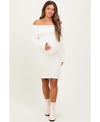 Pinkblush Maternity Ivory Off The Shoulder Knit Sweater Mini Dress