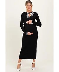 Pinkblush Maternity Black Tie Neck Sweater Midi Dress