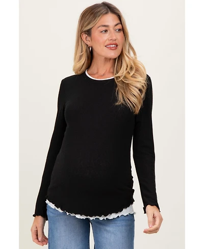 Pinkblush Maternity Black/White Ribbed Long Sleeve Twofer Top