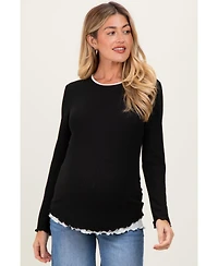 Pinkblush Maternity Black/White Ribbed Long Sleeve Twofer Top