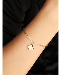 Devata Clover Charm with Paperclip Chain Bracelet in 14K Gold, 7.5 in, approx. 3.5 grams.